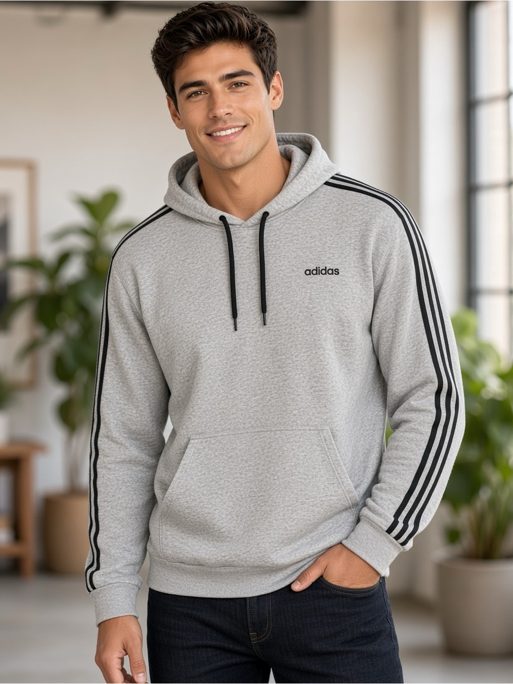 Adidas Essentials 3-Stripes Hoodie Medium Grey Heather 4XL NWT 🖤✨